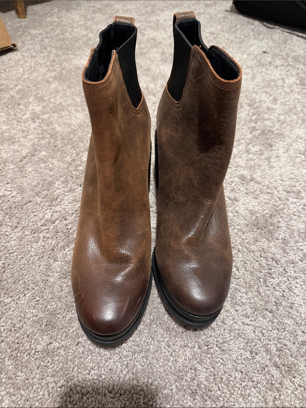 Brown Sorel Leather Chelsea Block Heel Ankle Boots - Women - Picture 2 of 6